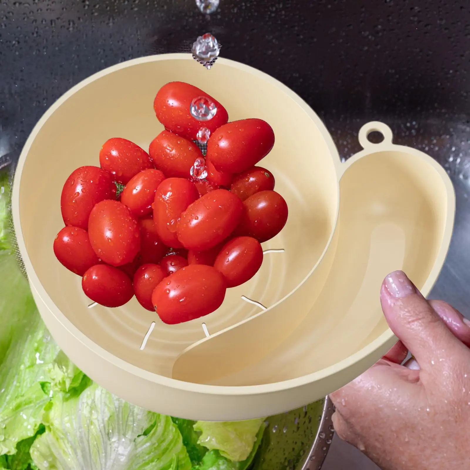 1pc Snail Shape Fruit Drainer Basket Creative Automatic Rotation Clean Vegetable Washing Basin Multi-Functional Reusable