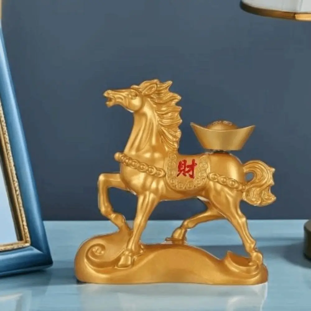 Chinese Style Rotating Ingots Horse Statue Gold Realistic Zodiac Horse Figurines Portable Good Luck Running Horse Ornaments