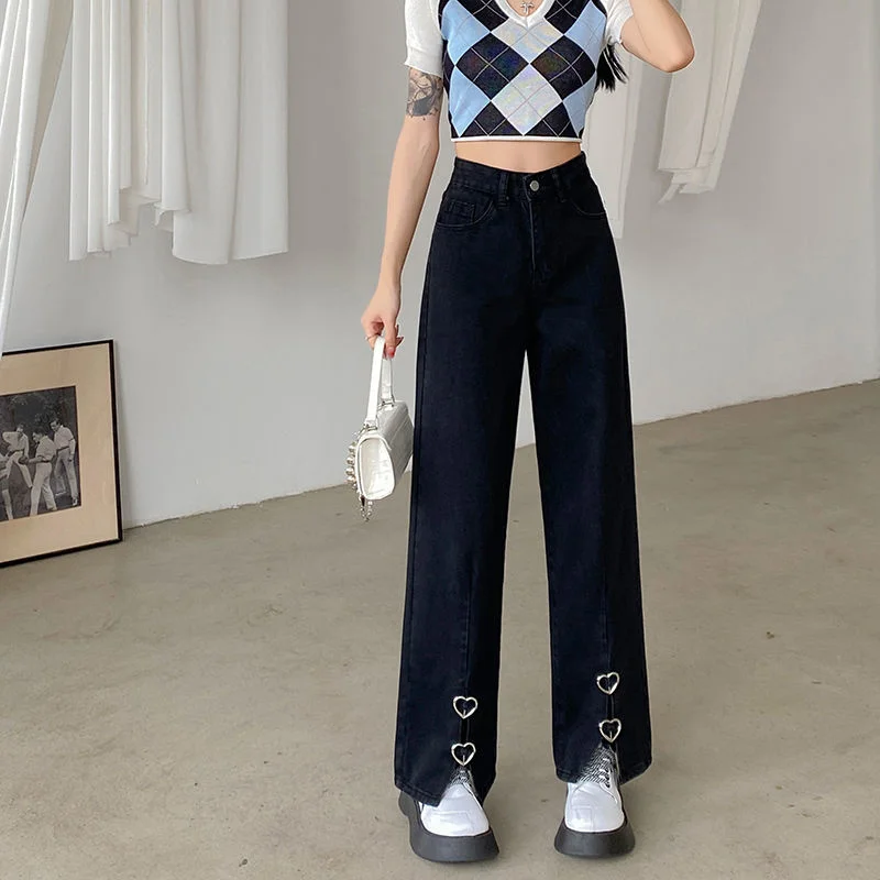 

Baggy Oversize Chic Jeans Woman High Waist Streetwear Women's Jeans 2022 Trend Love Design Korean Fashion Capris Wide Leg Pants