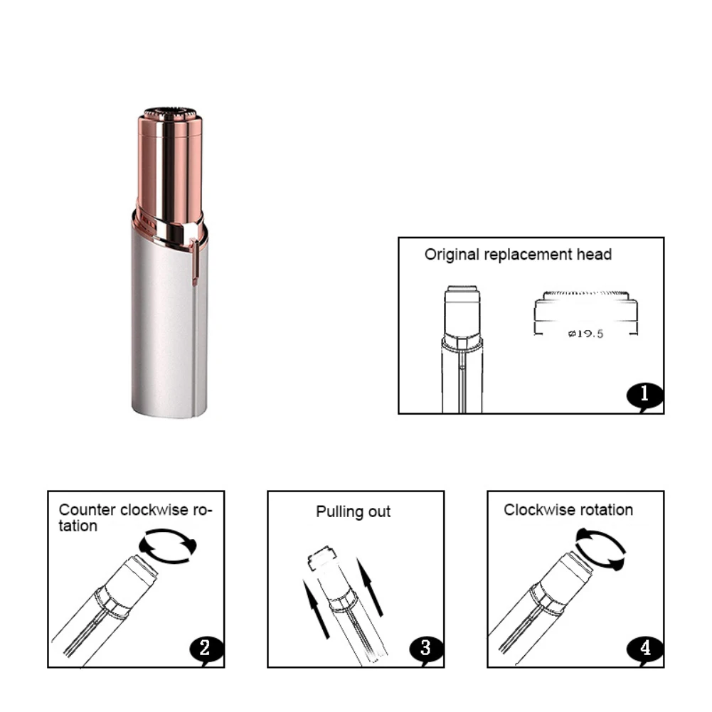 Electric Hair Remover Replacement Head Lipstick Shaver Electric Eyebrow Trimmer Mini Shaver Epilator Painless Women's Shaving
