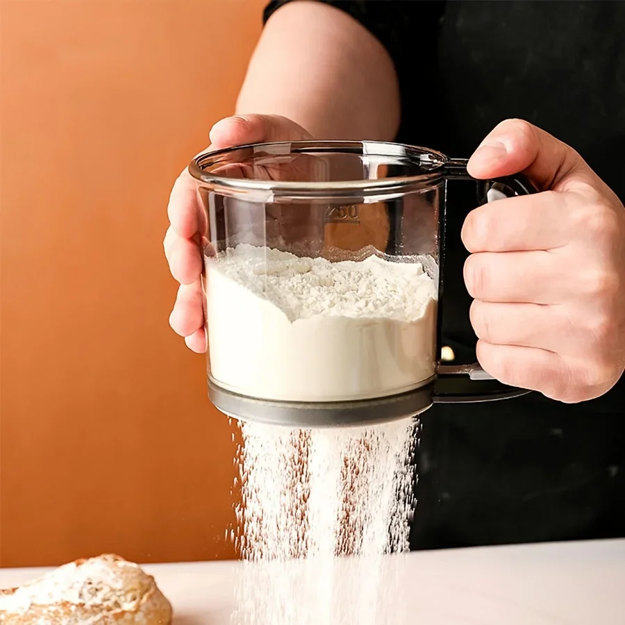 Transparent Flour Sieve Semi-Automatic Flour Sifter With Hand Press Design Non-stick Baking Tools Kitchen Gadgets Accessories