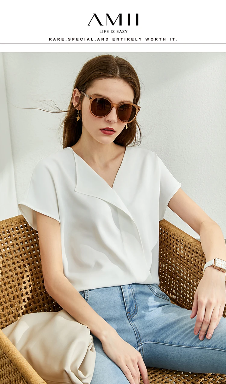 AMII Minimalism Chiffon Shirts & Blouses New Elegant Youth Woman Blouses Loose Fashion Casual Chic Tops Female Clothing 12612026