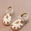 Unishuni Baby Girls Sandal Princess Soft Sole Summer Sandal Child Close Toed Bowknot Beach Shoe with Embroidery Flower Beige 3