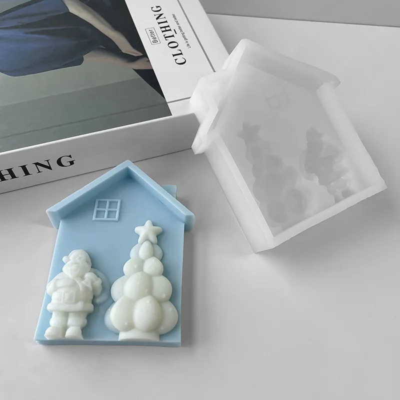 Christmas Santa House Silicone Candle Molds 3D Building Mould for Christmas Decoration Handmade Gifts for Festival Wedding Party