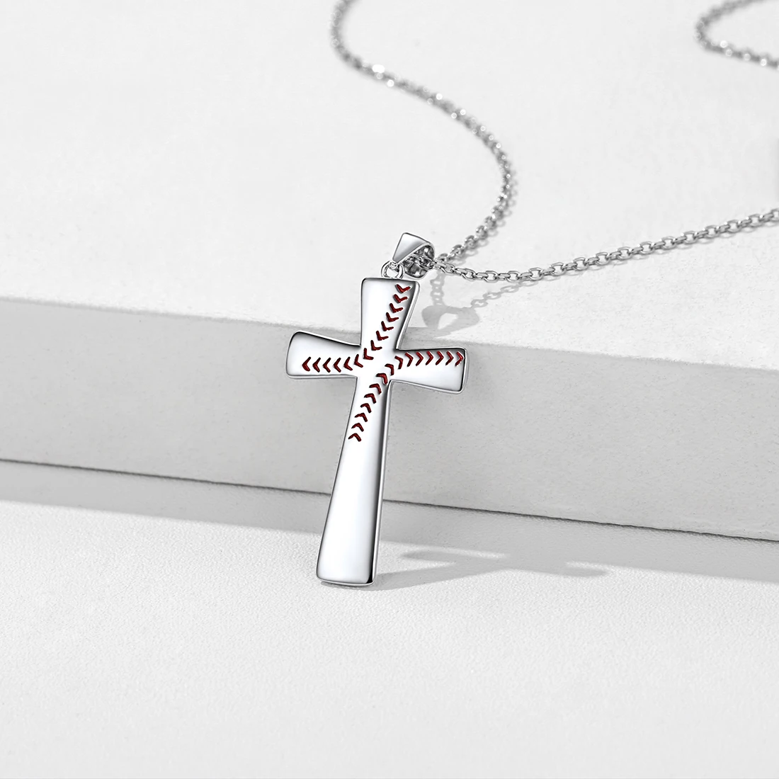 925 Sterling Silver Baseball Cross Necklace with 18 Inches Rolo Chain Jewelry Gift for Sport LoverQC24