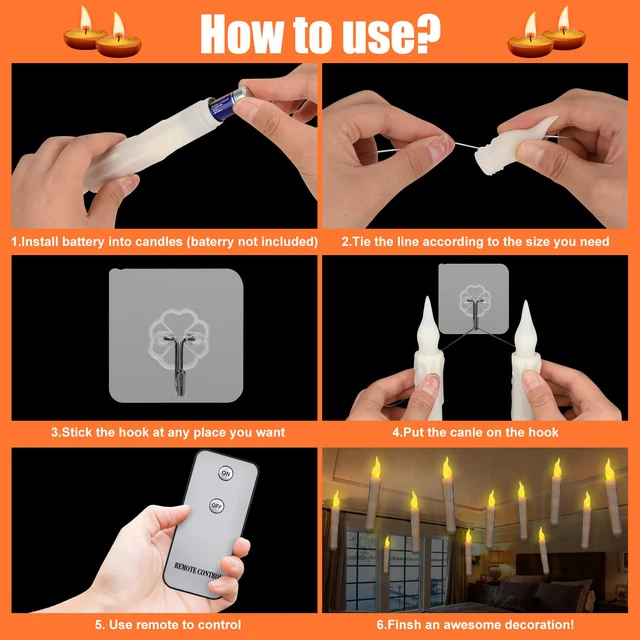 Baquler 12 Pcs Christmas Hanging Floating Candles with Magic Wand Remote  White Flickering Flameless …See more Baquler 12 Pcs Christmas Hanging