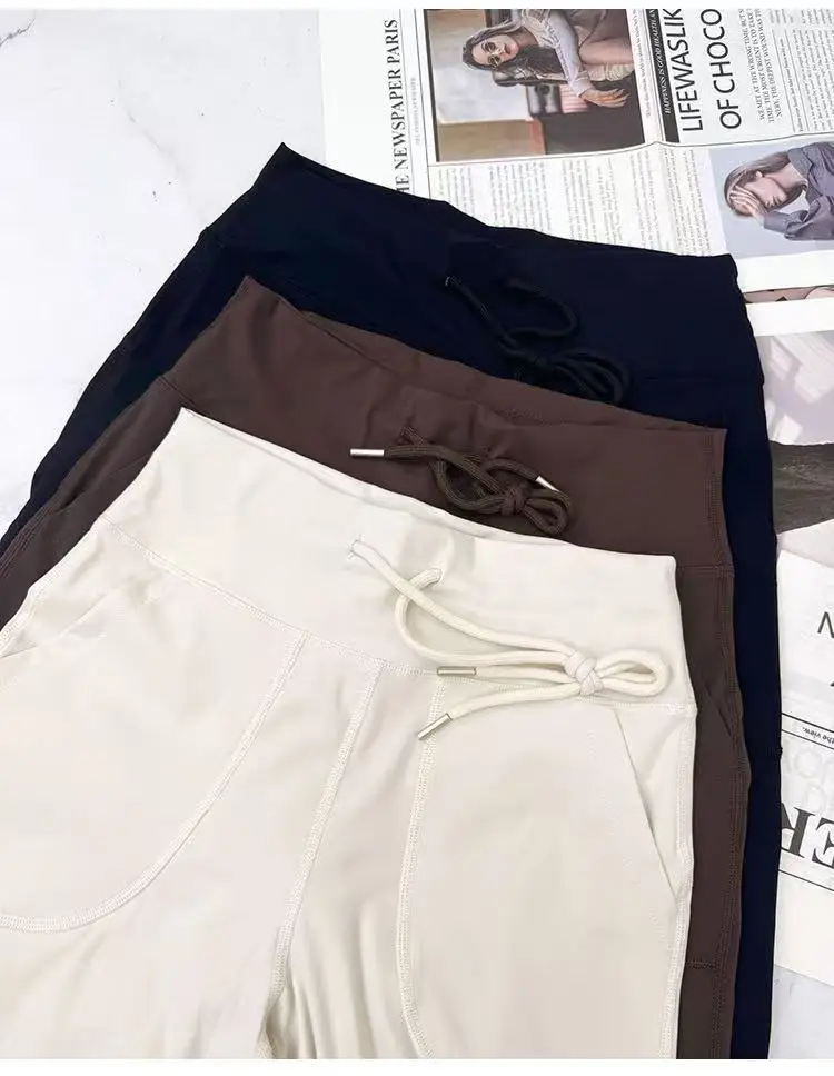 Women's Loose-Fit Sports Pants with Pockets, Straight-Leg High-Waist Athletic Fitness Pants, Yoga Pants, Pilates Trousers