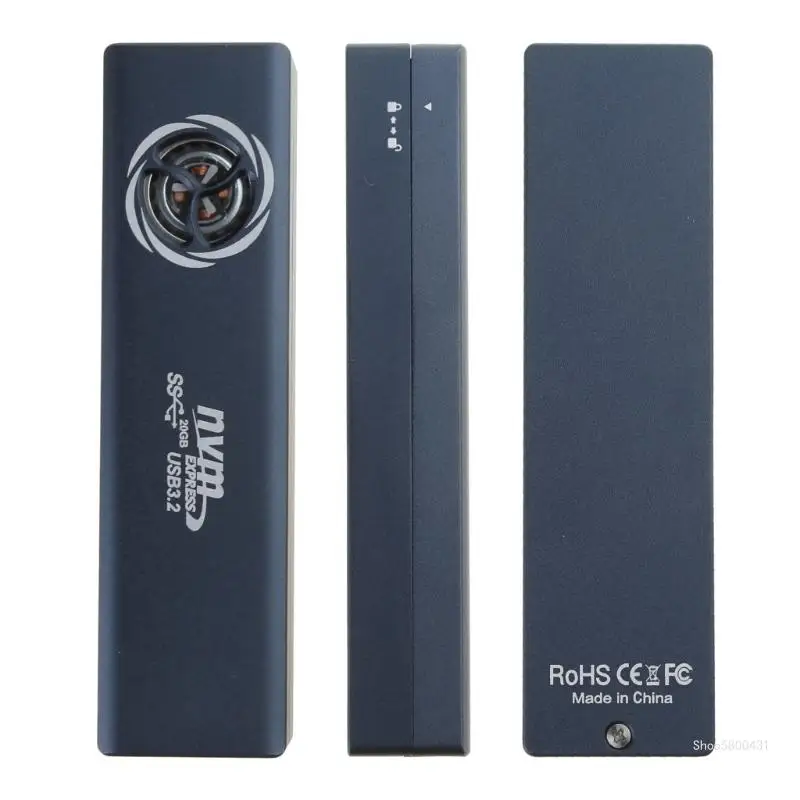 M.2 NVME 지원 20GB USB3.2 Gen2X2 고속 하드 디스크 케이스 인클로저 노트북 하드 드라이브용 RGB 냉각 팬 내장