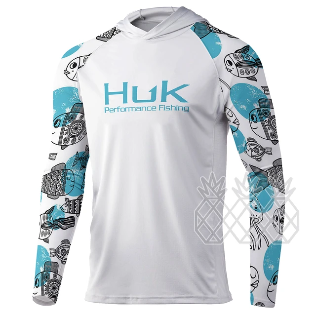 HUK Fishing T-shirt hooded Fishing Shirt Men Long Sleeve Uv Protection 50  Fishing Shirts Apparel Outdoor Clothing Roupa De Pesca