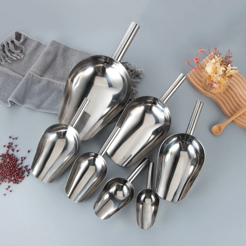 Ice Cube Scoop 1Pcs Stainless Steel Ice Cube Shovels Round Scoop Pub Bar Home Kitchen Spice Sugar Flour Nut Scoop Kitchen Gadget