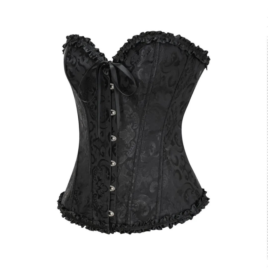 Gelbes Dobby-Schnürkorsett mit Rüschenbesatz, Überbrustkorsett im viktorianischen Gothic-Stil, ohne Knochen, sexy Bustier-Top für Damen, Vintage-Corsage-Korsett – Detail 3