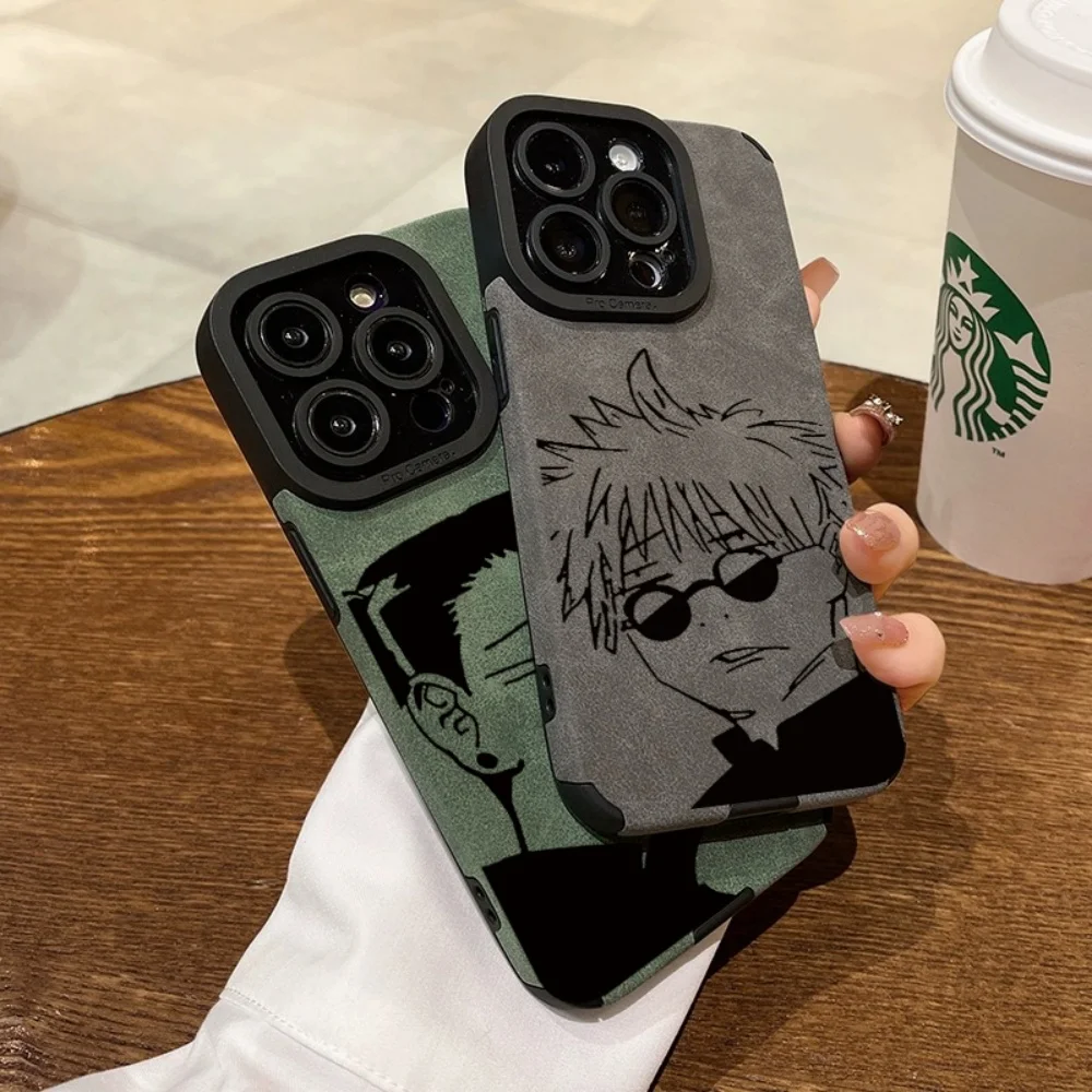 Luxury Gojo Satoru Geto Suguru Suede Leather Silicone Phone Case