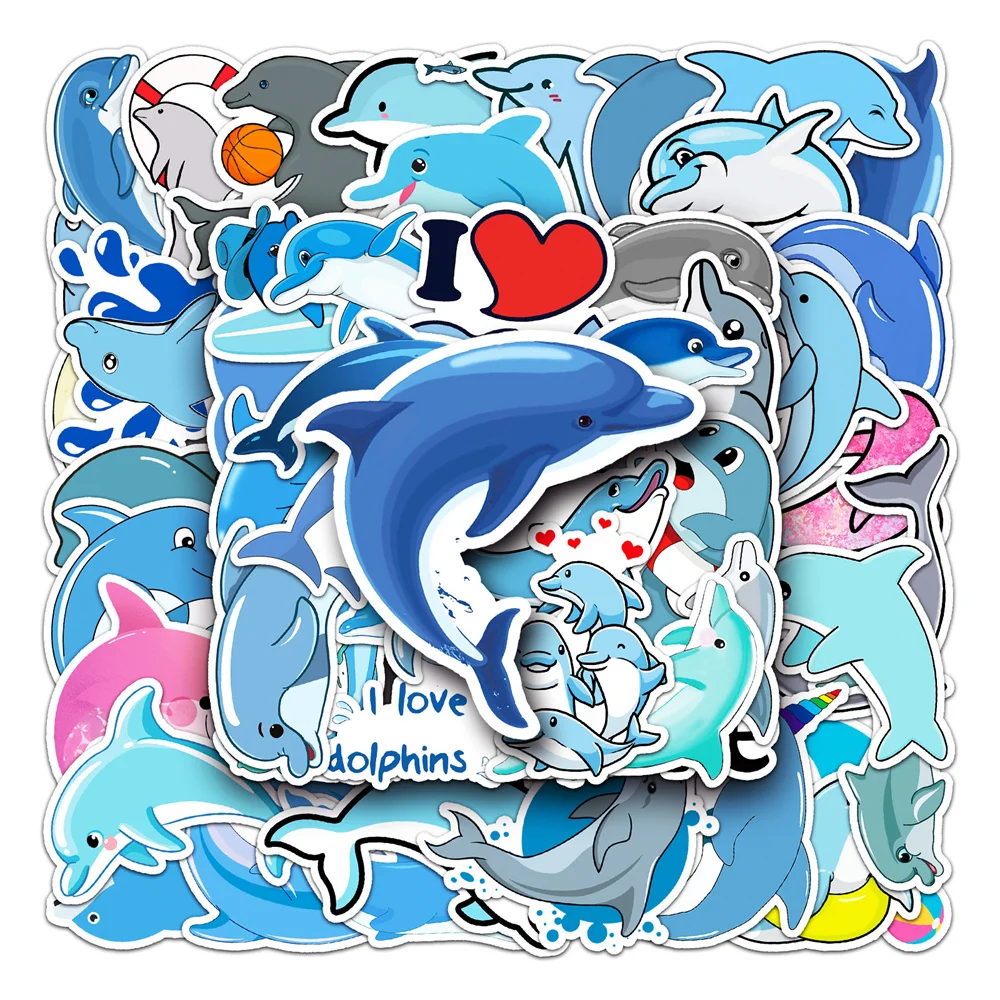 

10/30/50PCS New Dolphin Cartoon Personality Creative Computer Suitcase Mobile Phone Car Decoration Waterproof Sticker Wholesale