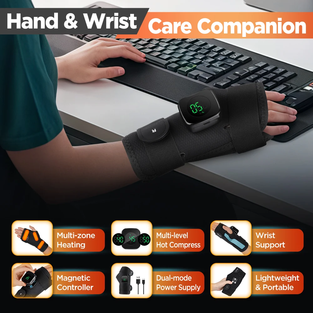 Electric Heated Wrist Brace Guard Hand Warming Device with Wrist Support Plate And Protection Rechargeable Wristband