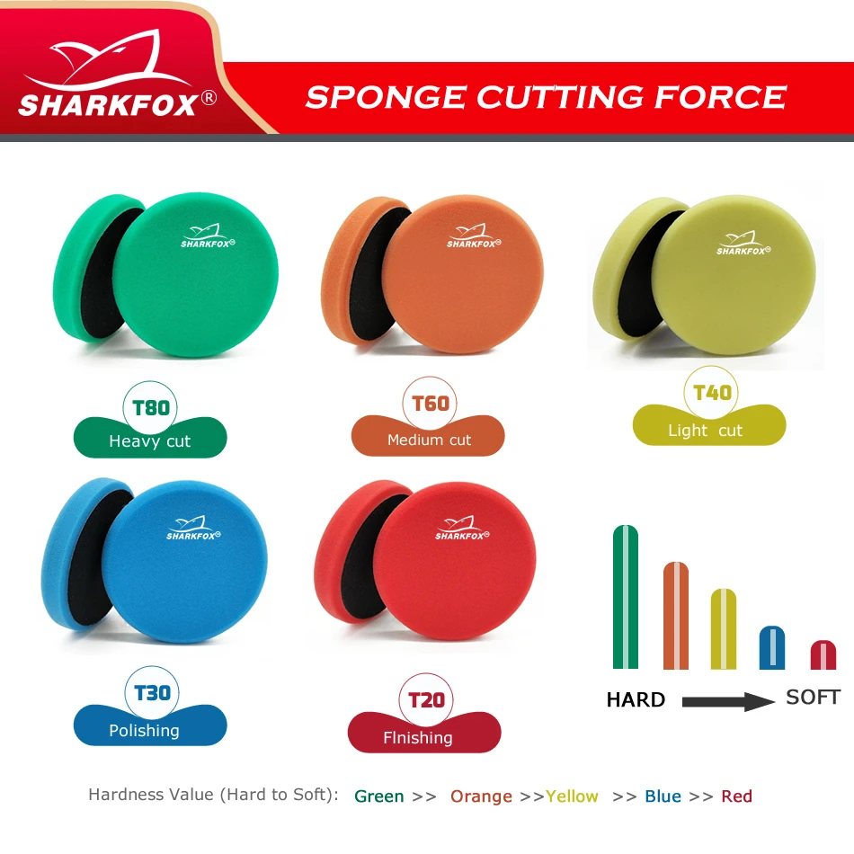 Sharkfox 5"(125mm)/6"(150mm) Car Spong Buffing Polishing Pads Car Flat Polish Pad For DA/RO/GA Car Buffer Polisher Polising/Wax 2