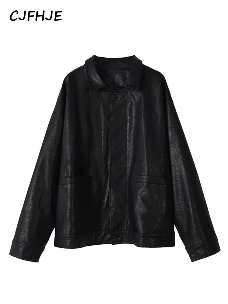 CJFHJE Black Winter Leather Jacket Women Korean Loose Thin Moto Jacket Female Autumn Fashion Streetwear Lady Outerwear Coats