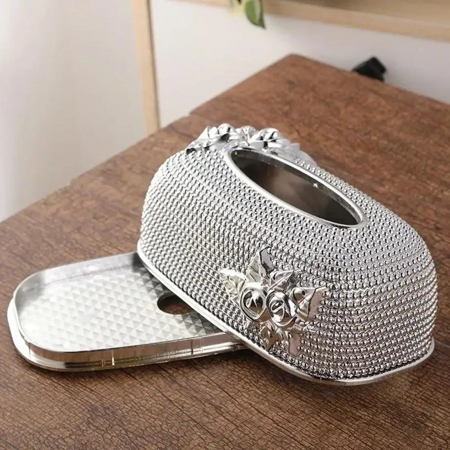 1 Pcs Creative European Style Relief Rose Tissue Box Creative Light Luxury Style Household Desktop Decoration Storage Box