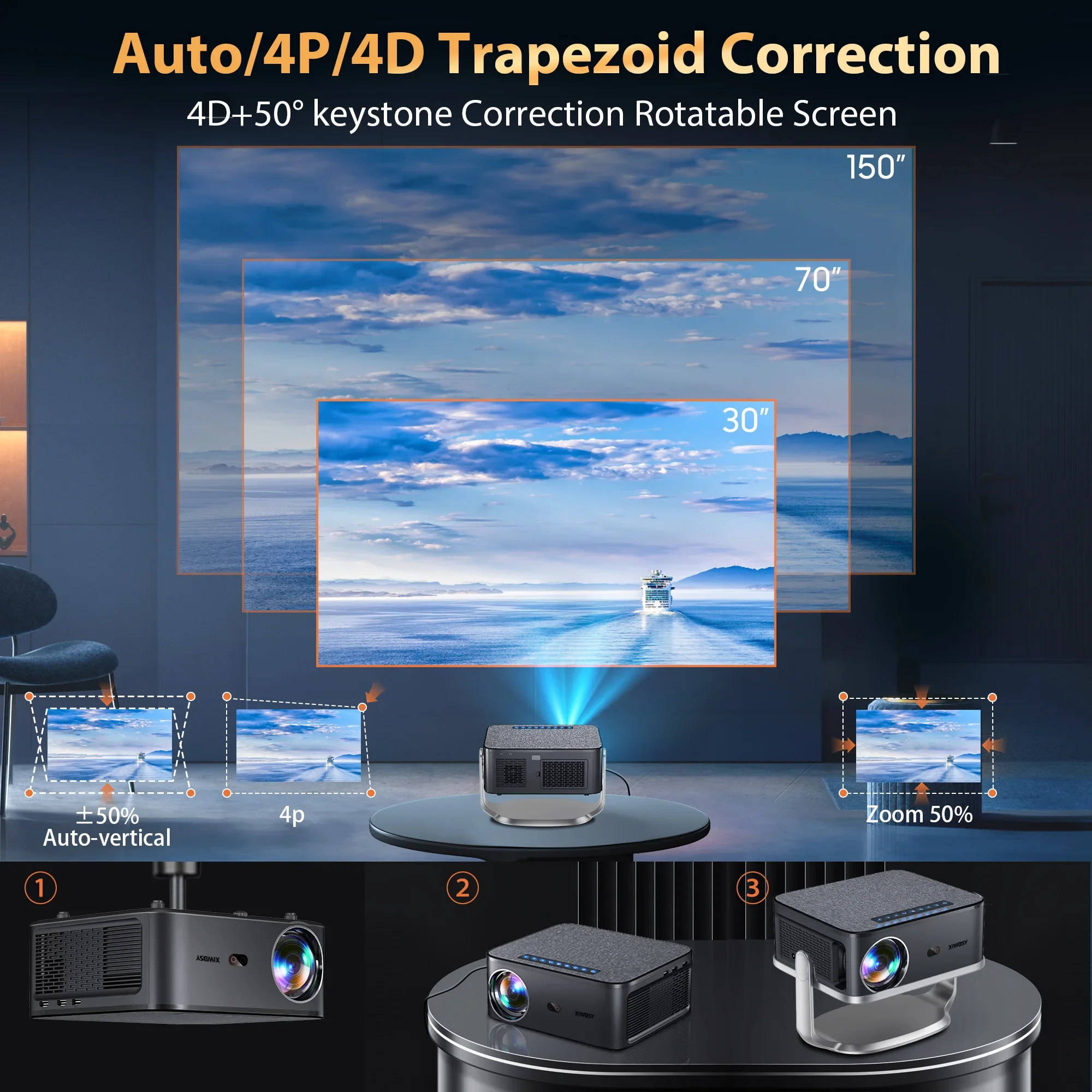 35000Lumen Android 12 Bluetooth5.2 AutoFocus Smart LED 4K Portable 3D Home Theater Cinema IPTV Beamer Portable Projector