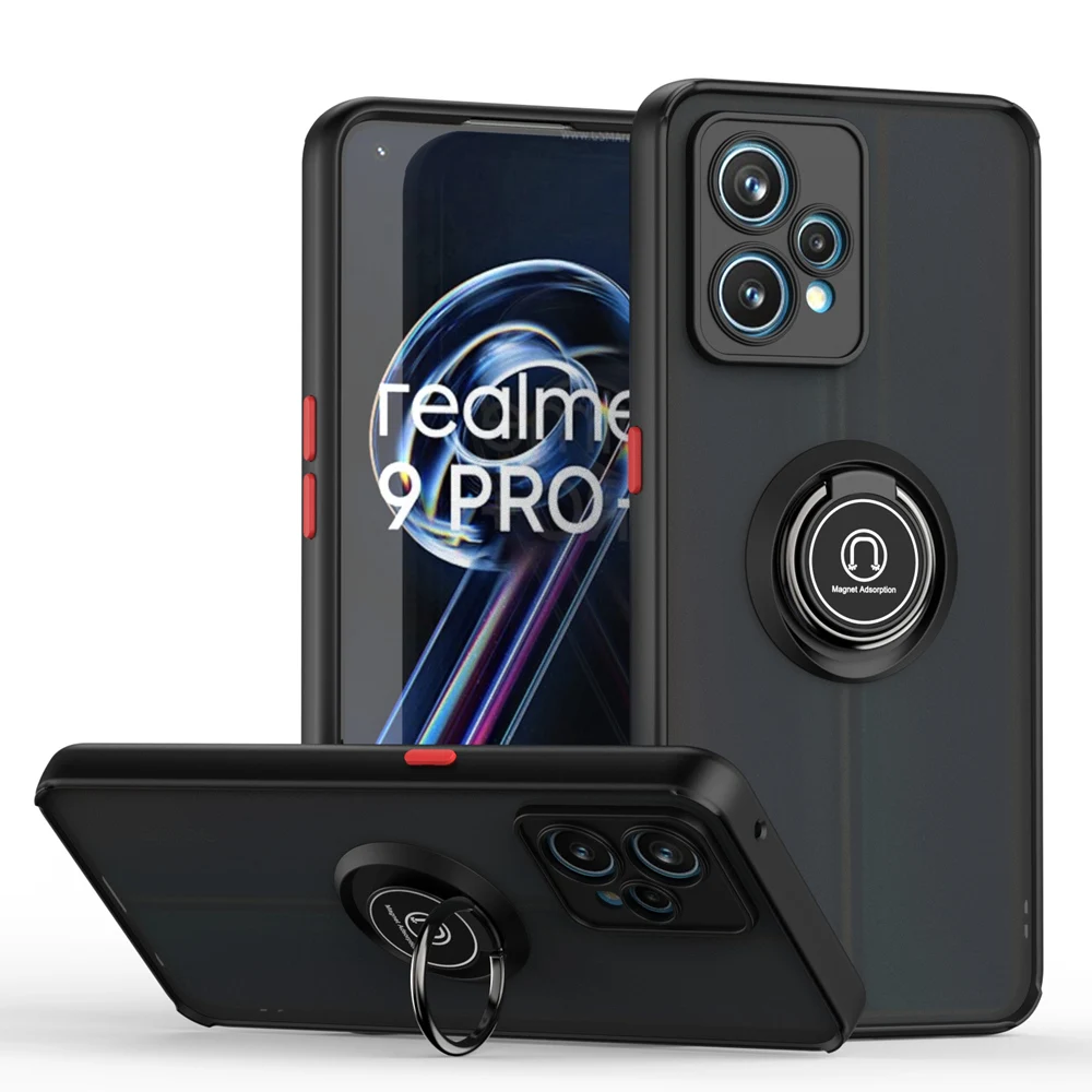 KEYSION Fashion Matte Case for Realme 9 Pro+ 9i Transparent Ring Shockproof Phone Cover for OPPO A96 A95 A94 A76 A36 A74_voghion.com