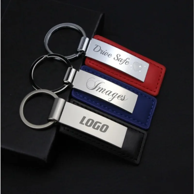 Customized PU Leather Keychain For Men And Women Metal Car Logo Key Chain Pendant Gift Laser Engraving Retro Vintage Keyring