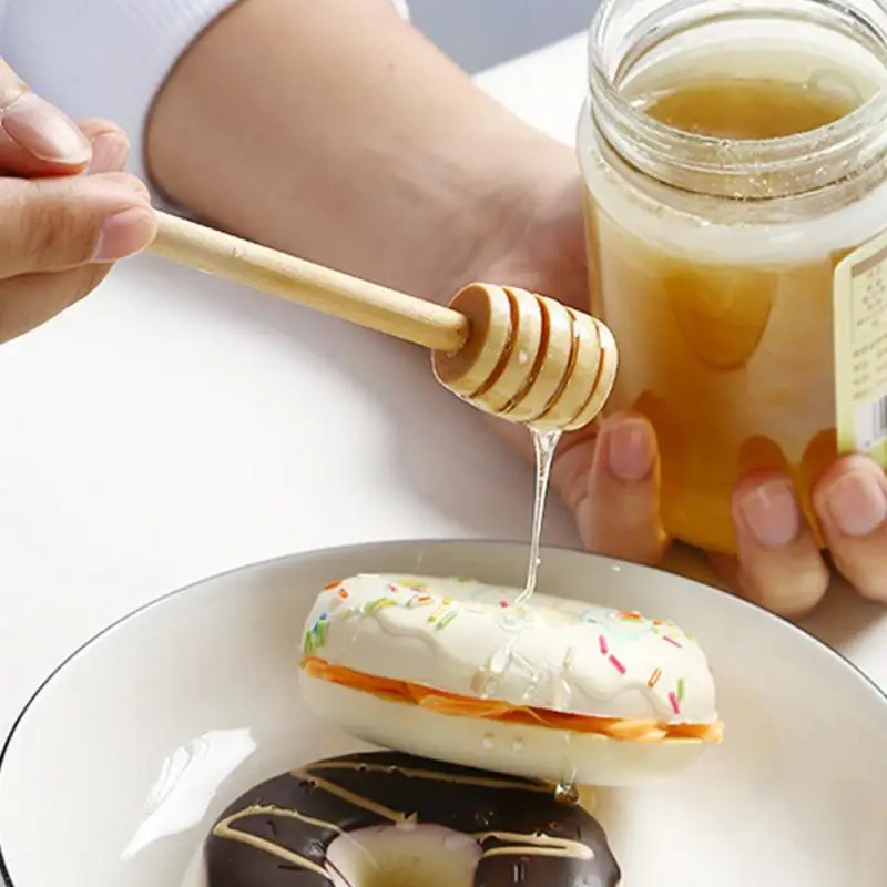Mini Honey Spoon Eco-Friendly Long Handle Mixing Stick Dipper Honey Extractor Dessert Wooden Stirrer For Kitchen Supplies