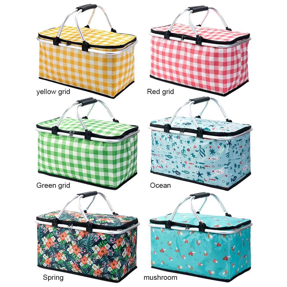 30L Camping Picnic Basket Keep Fresh Folding Thermal Insulated Bag Insulated Cooler Lunch Box Basket Food Carrier for Food Beer