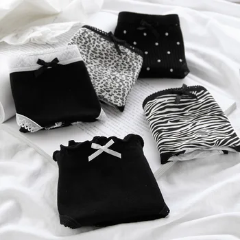 3Pcs/set Women Sexy Cotton Panties Underwear Seamless Soft Briefs Skin-Friendly Female Lingerie Mid-waist Black Underpants 1