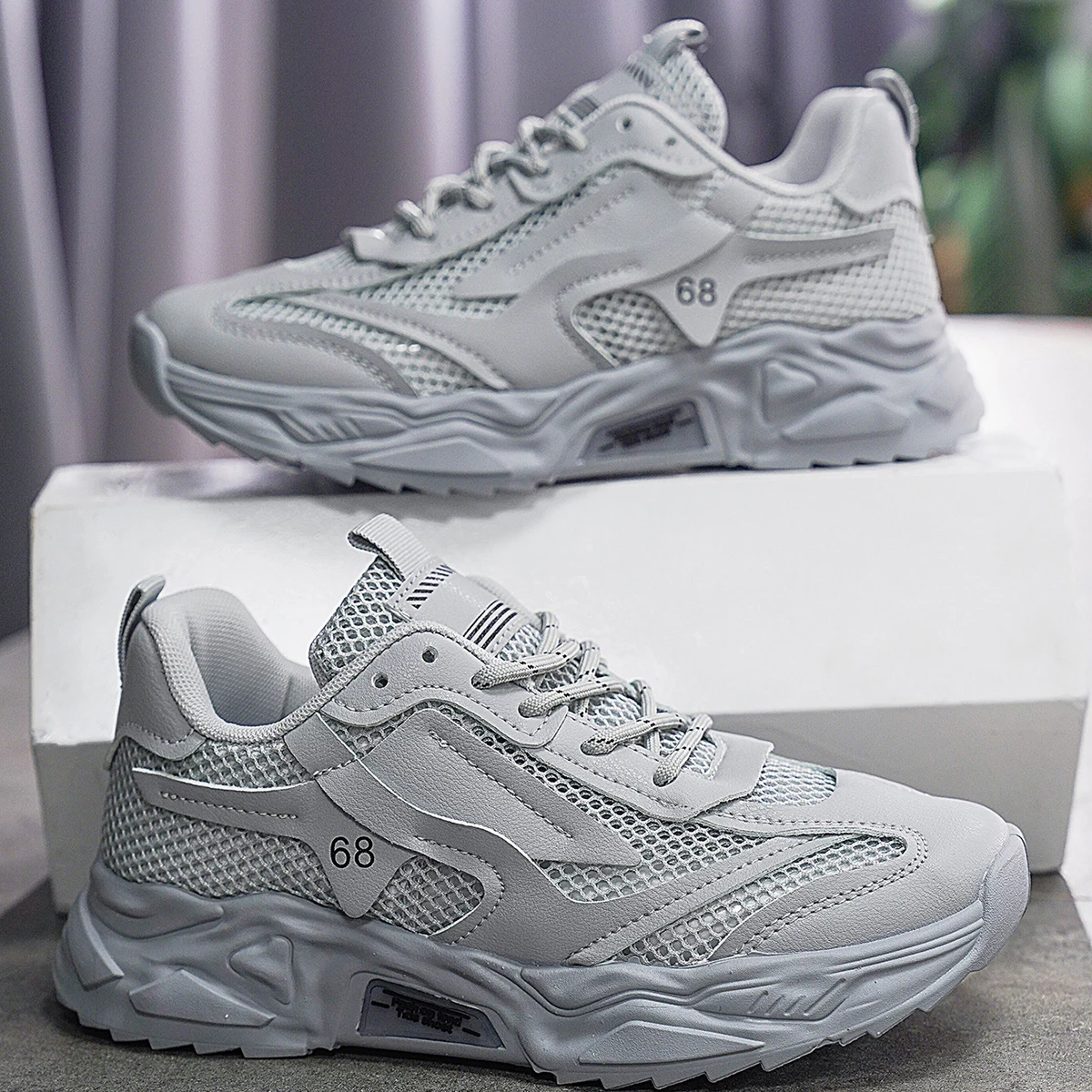 Men's Breathable Mesh Sneakers, Casual Sports Shoes, Pvc Sole, Round Toe Design, Low-Top Style, Suitable for Spring and Summer Casual Sports Style