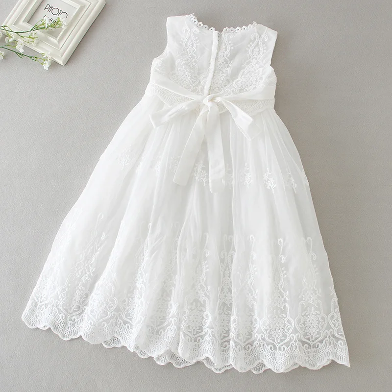 Abiti per Neonata, Vestito da Battesimo per Bambina, Abito da Festa a Maniche Lunghe per Compleanno, Vestito Bianco in Pizzo con Cappello 0-24 Mesi - immagine 5