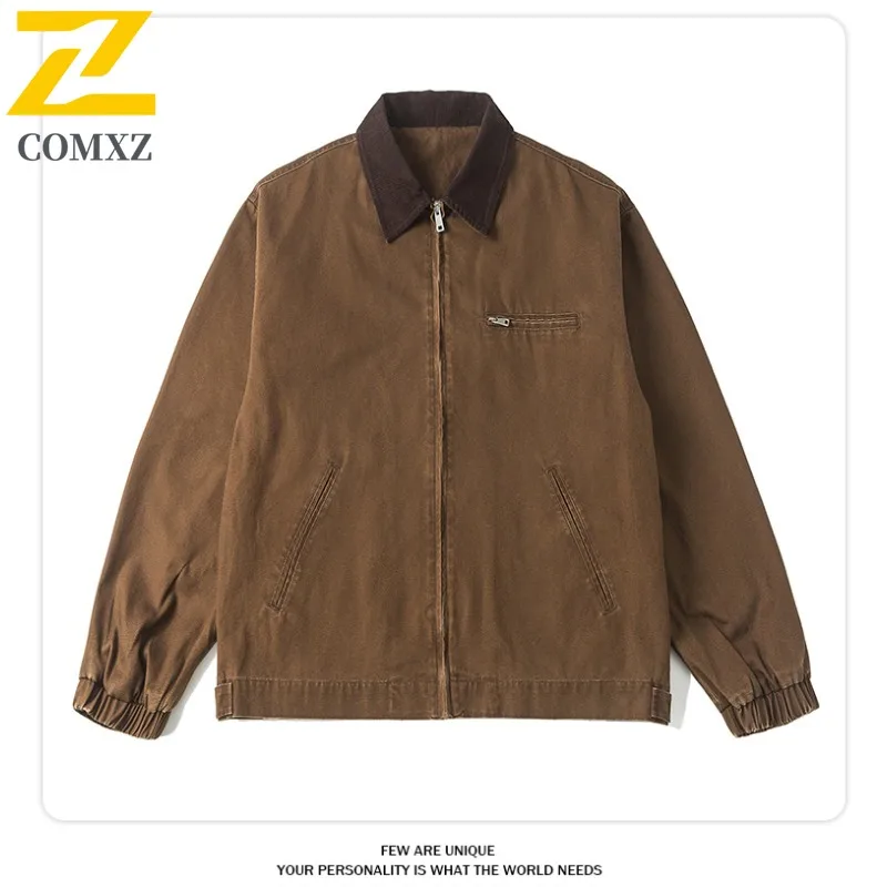 ​Men Retro Denim Jacket Autumn Korean Style Waterproof Windproof Casual Coat Vintage Loose Fit Streetwear Lightweight Outerwear