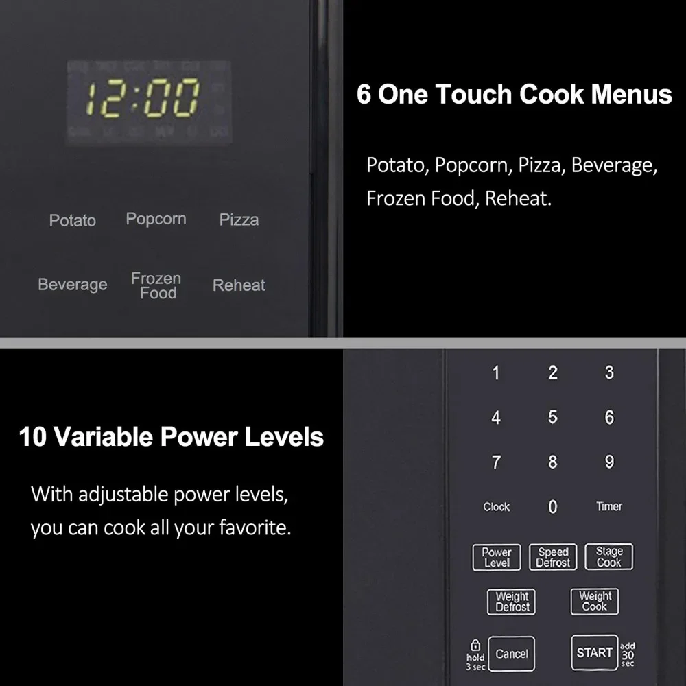 Countertop Microwave Oven 1.1 Cu.Ft/1000W 6 Cooking Programs LED Lighting Push Button Black Kitchen Electric Microvawe Home 4