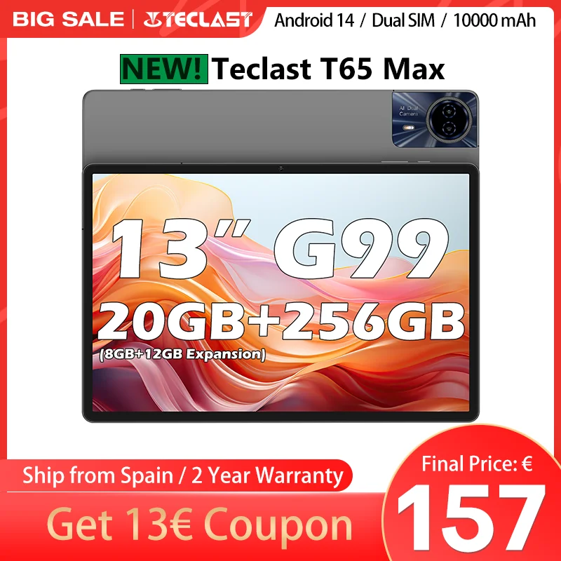 Teclast T65 Max 13 インチ タブレット Android 14 Mediatek