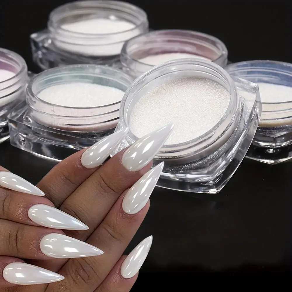 Nail Powder 1Box White Chrome Mirror Mermaid Sparkling Pearl Nail Art Nickel