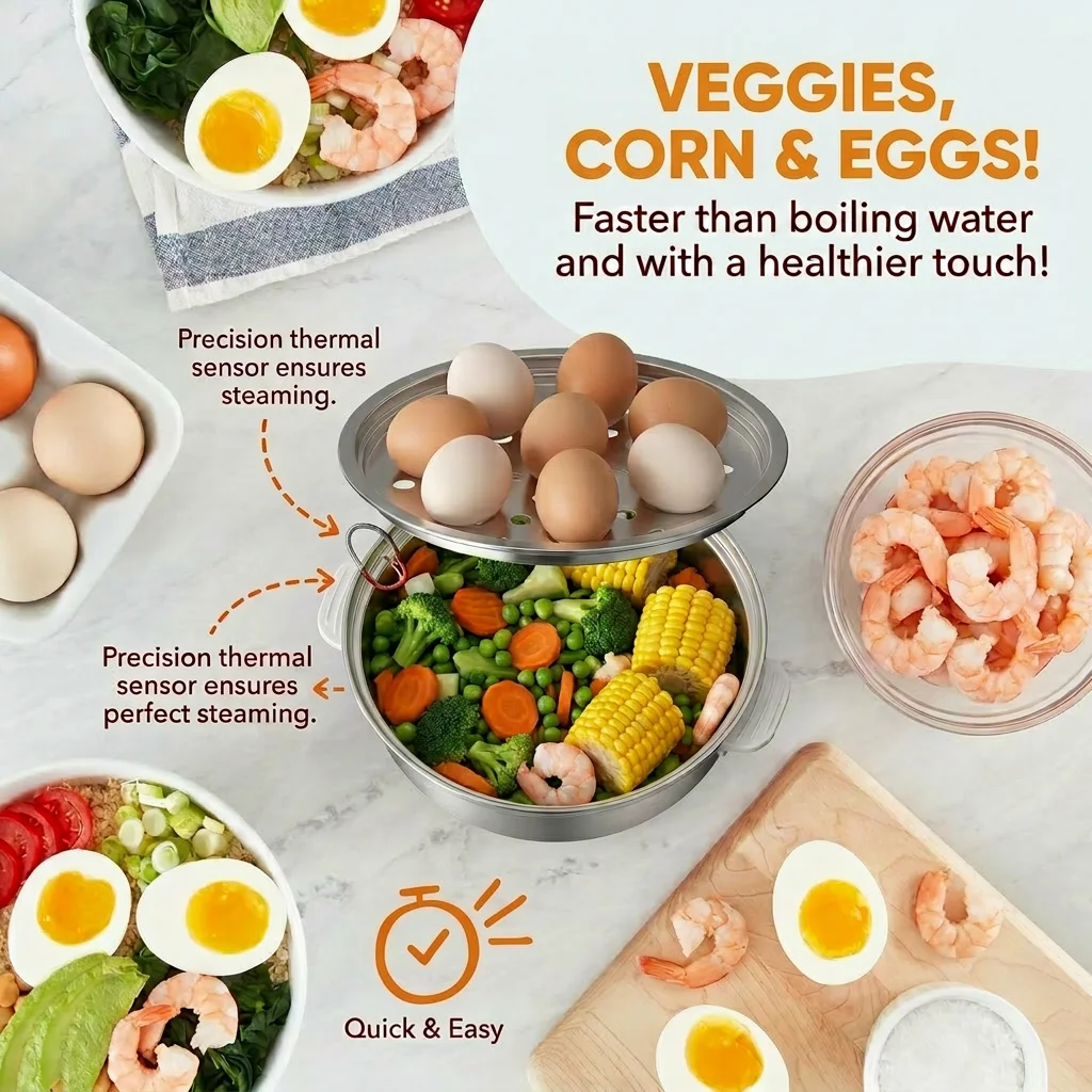 Egg Cooker with Timer - 14 Egg Capacity Electric Steamer for Hard Soft Boiled, Poached, Scrambled Eggs & Omelets, Auto Shut Off 3