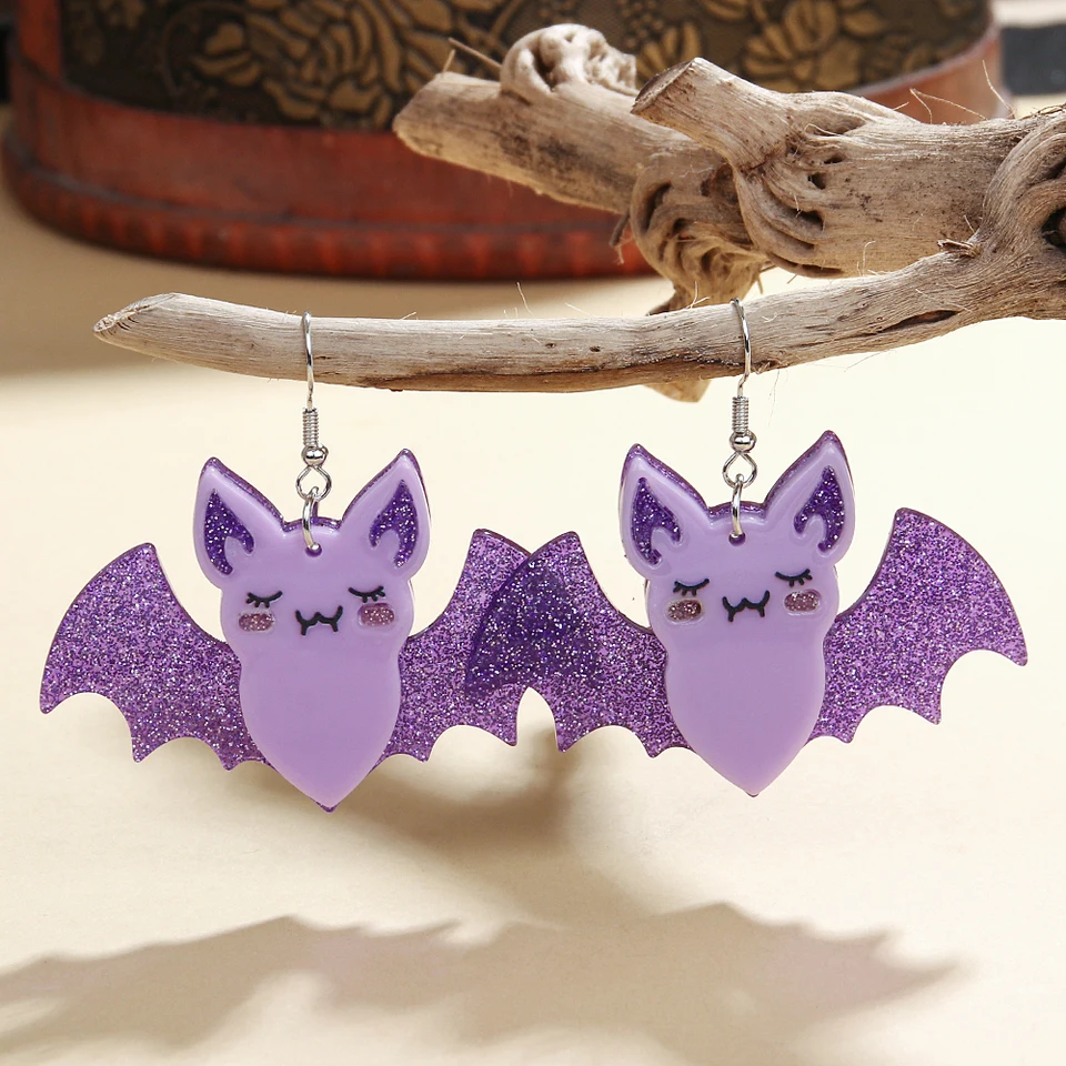 Gothic Bat Earrings – Punk Rock Crystal Bat Dangle Earrings In Red & Black, Halloween Costume Jewelry For Women & Girls