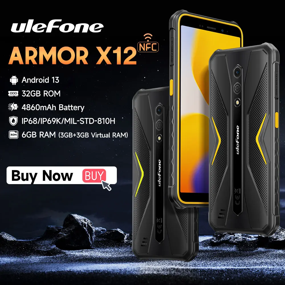 

[World Premiere] Ulefone Armor X12,Android 13 ，Up to 6GB（3GB+3GB）RAM，32GB ROM，4860mAh，13MP 5.45"4G NFC,Global Version