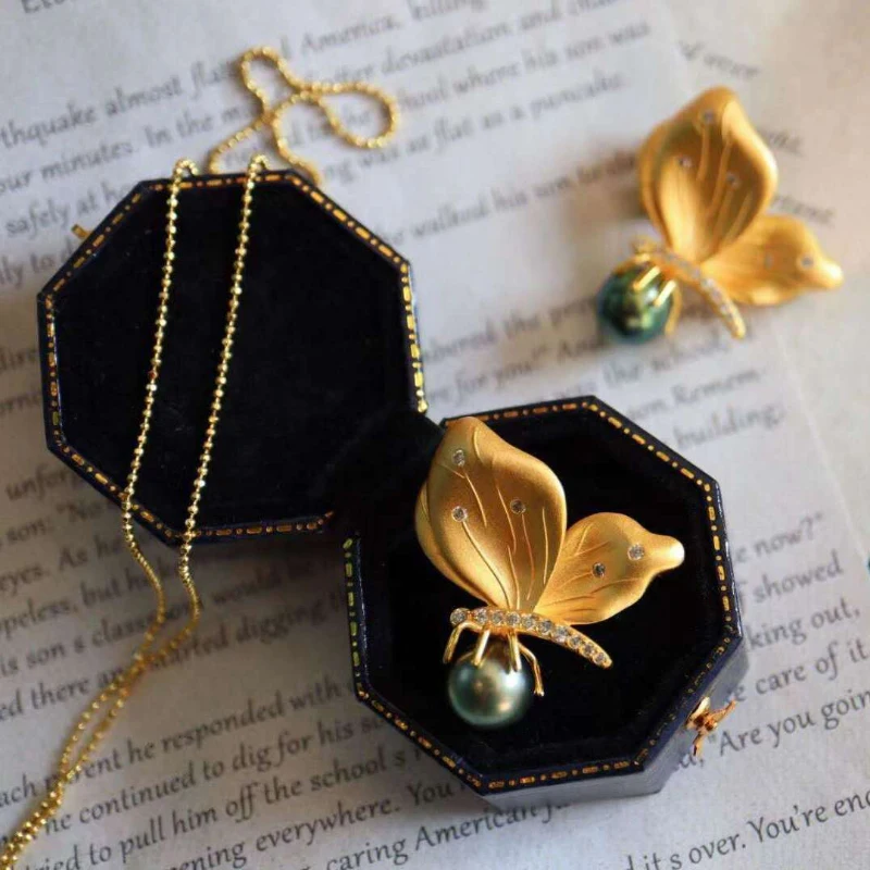 Antikové zlato craftsmanship motýl perla brož pro ženy originální design exquisite design luxusní půvab antikové půvab šperků