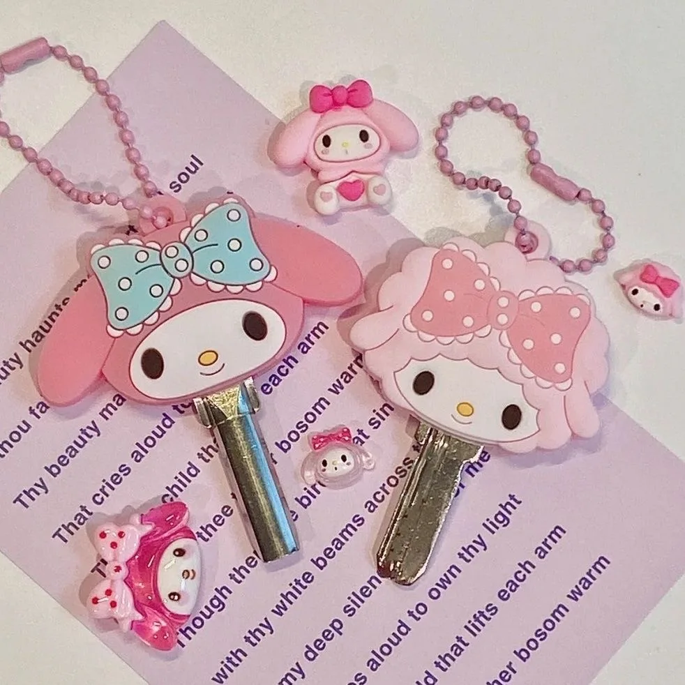 Kawaii Sanrio Hello Kitty Silicone Key Dustproof Protective Cover Cartoon Anime My Melody Portable Anti-lost Keychain Girls Gift