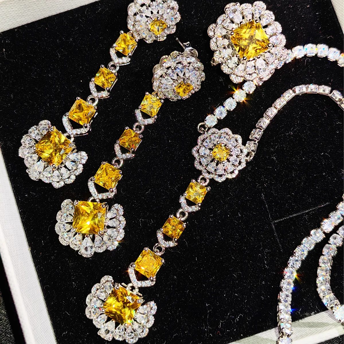 Luxury925SterlingSilverNecklaceRingEarringsSetsforWomenHigh