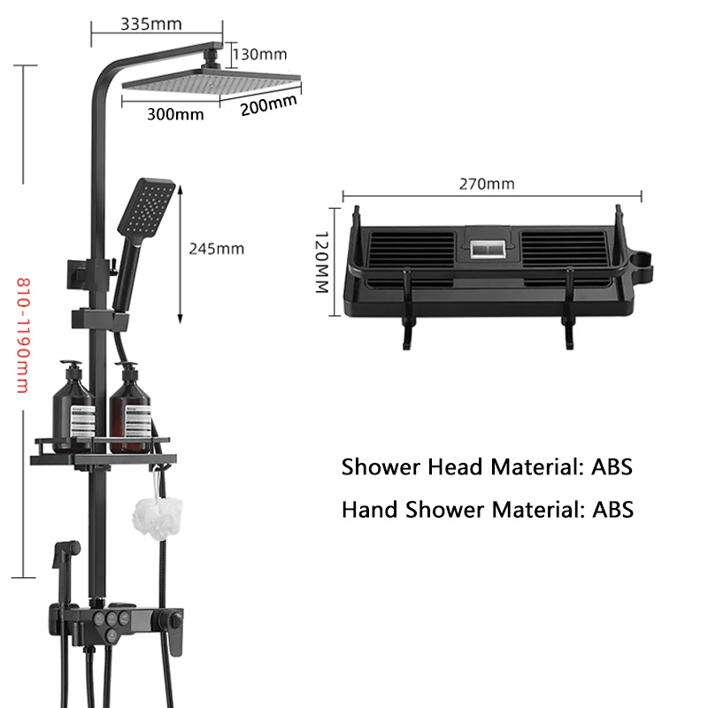 

Vidric Thermostatic Shower System Set Black/Chrome Showers For Bathroom Luxury LED Digital Display Rainfall Shower Mixer