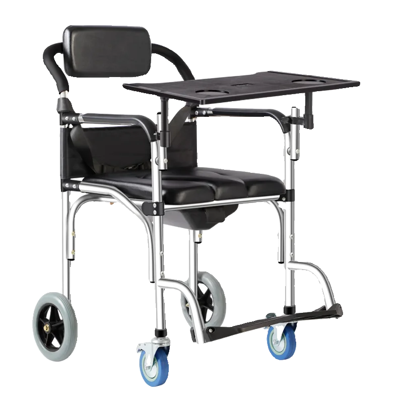 Elderly Commode Toilet,Stainless Steel Portable Folding Wheelchair for Seniors,Disabled Armchair with Wheel Adult Mobility Aids 4