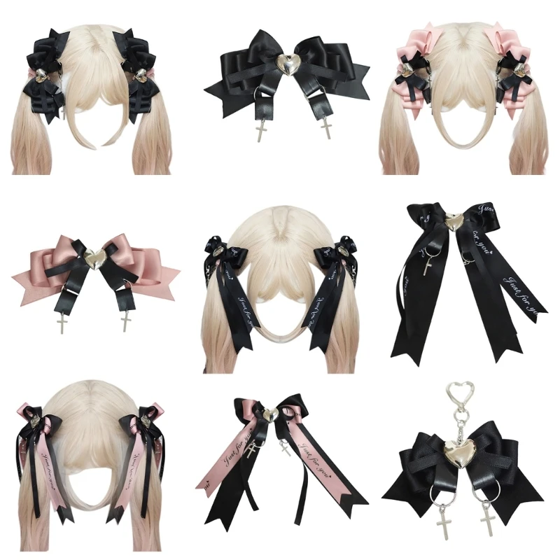 

Gothic Bow Hairclip Versatile Sweet Balletcore Duckbill Clip for Girls Headwear DXAA