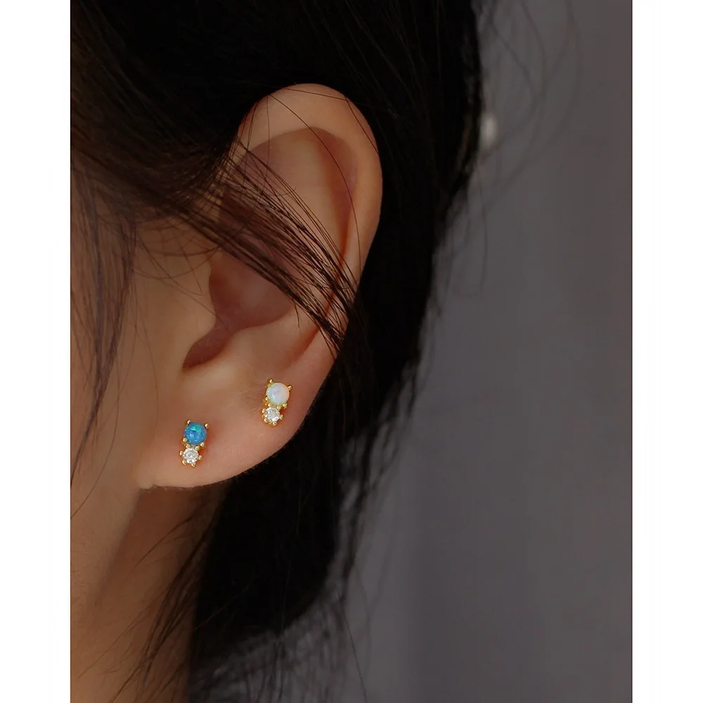 CCFJOYAS High Quality 925 Sterling Silver Mini Cute Opal Stud Earrings Simple ins Geometric Small Earrings Fine Jewelry Gift