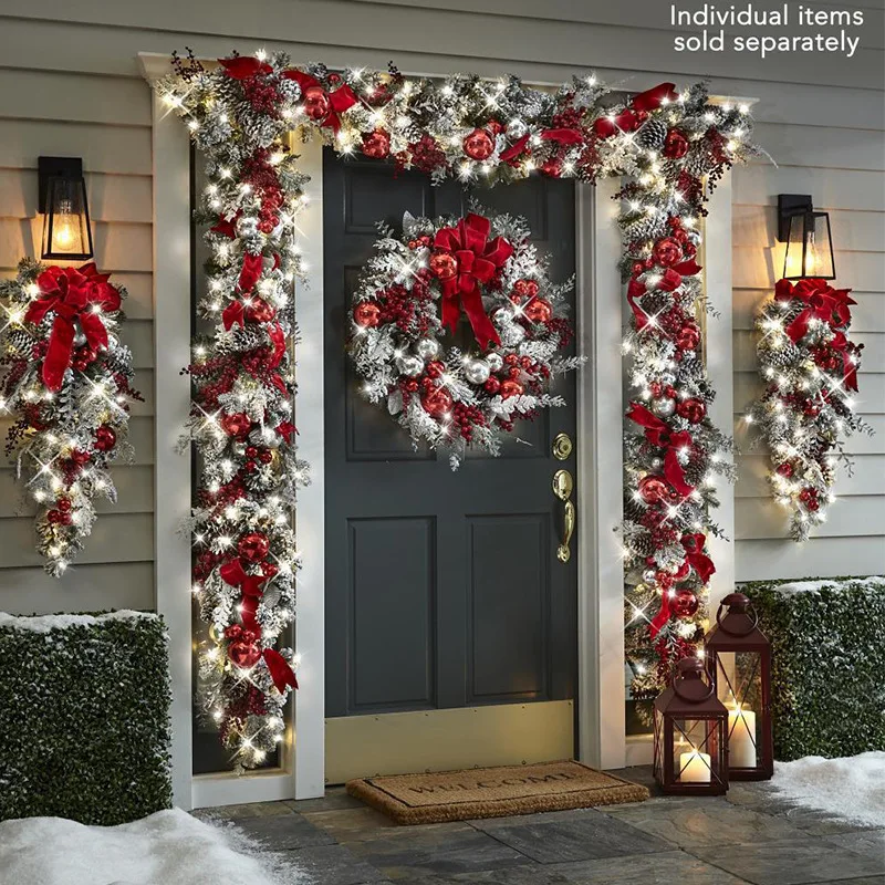 

New Christmas Wreath Front Door Christmas Door Wreath Red Ball Ornaments for Door Window Mantle Indoor Outdoor Christmas Decorat
