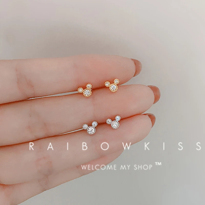 

Clear Crystal Mickey Mouse Stud Earrings Women Cute Disney Gold Silver Color Minnie Earring For Men Jewelry Kid Girl Friend Gift