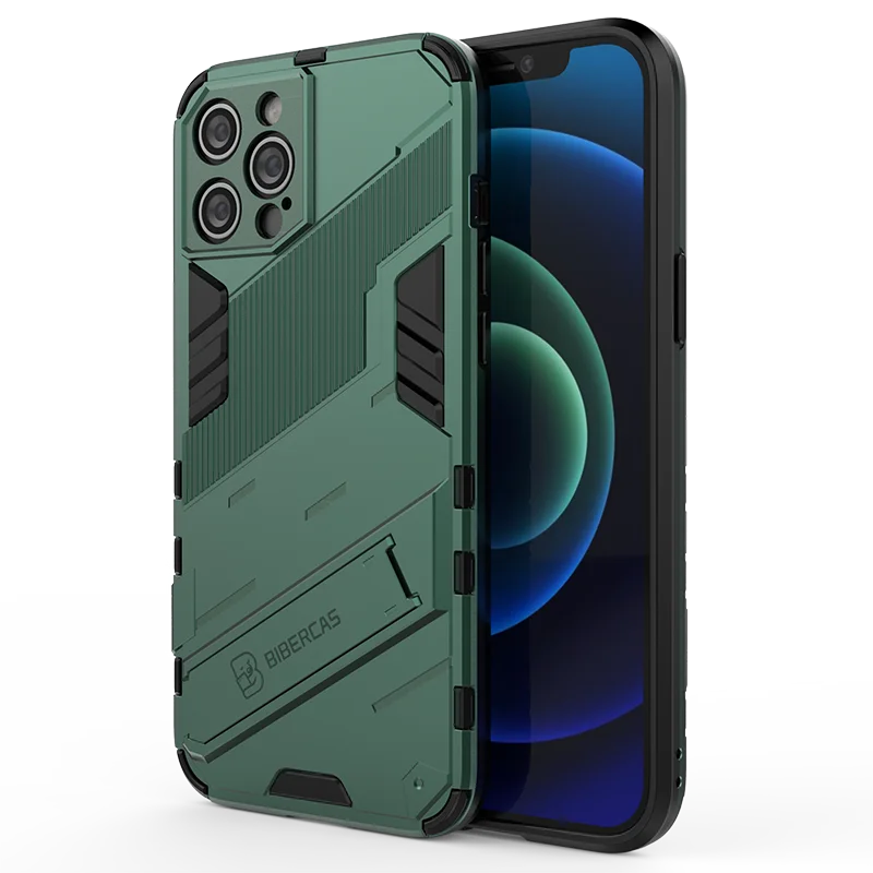 Armor Matte Shockproof Phone Case with Holder - Soft TPU + Hard PC