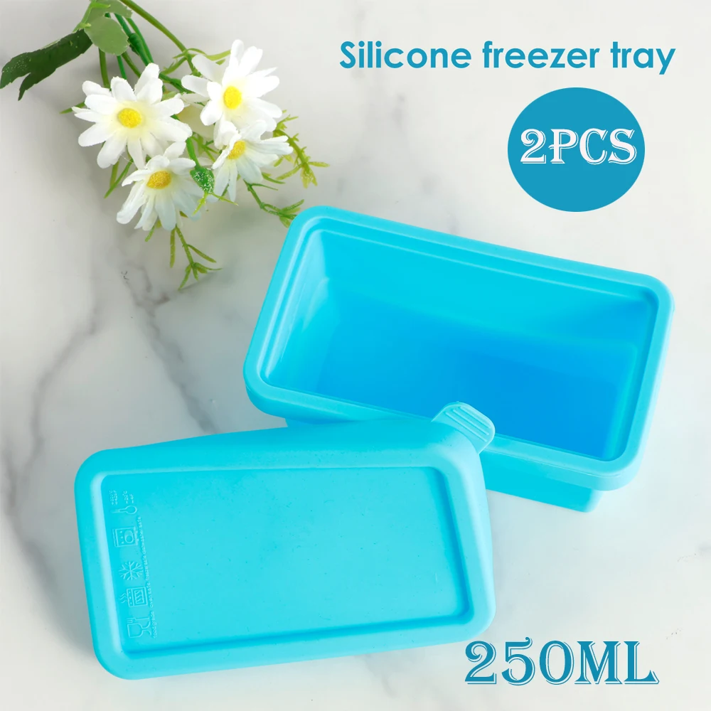 2Pcs Silicone Freezer Tray Food Grade Freezer Molds with Lid Soup Mold Multipurpose Ice Cube Tray for Soup Broth Sauces storage tray