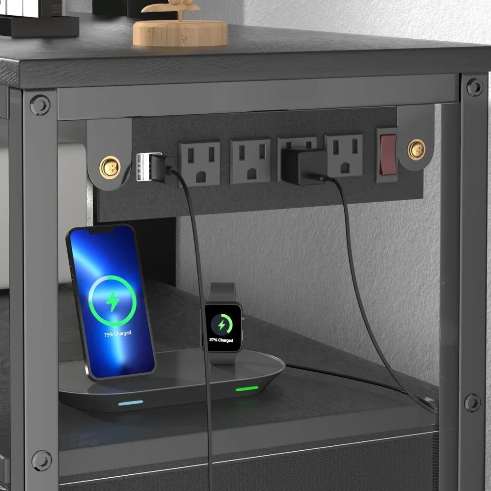 New2025-TV Stand with Mount and Power Outlet, Swivel TV Stands Mount with LED Lights for 32/45/55/60/65 inch TVs, Tall Entertain