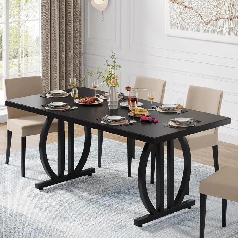 

Dining Table for 4-6 People, 63 Inch Black Dining Room Table with Heavy Duty Metal Frame, Modern Industrial Rectangular Kitture