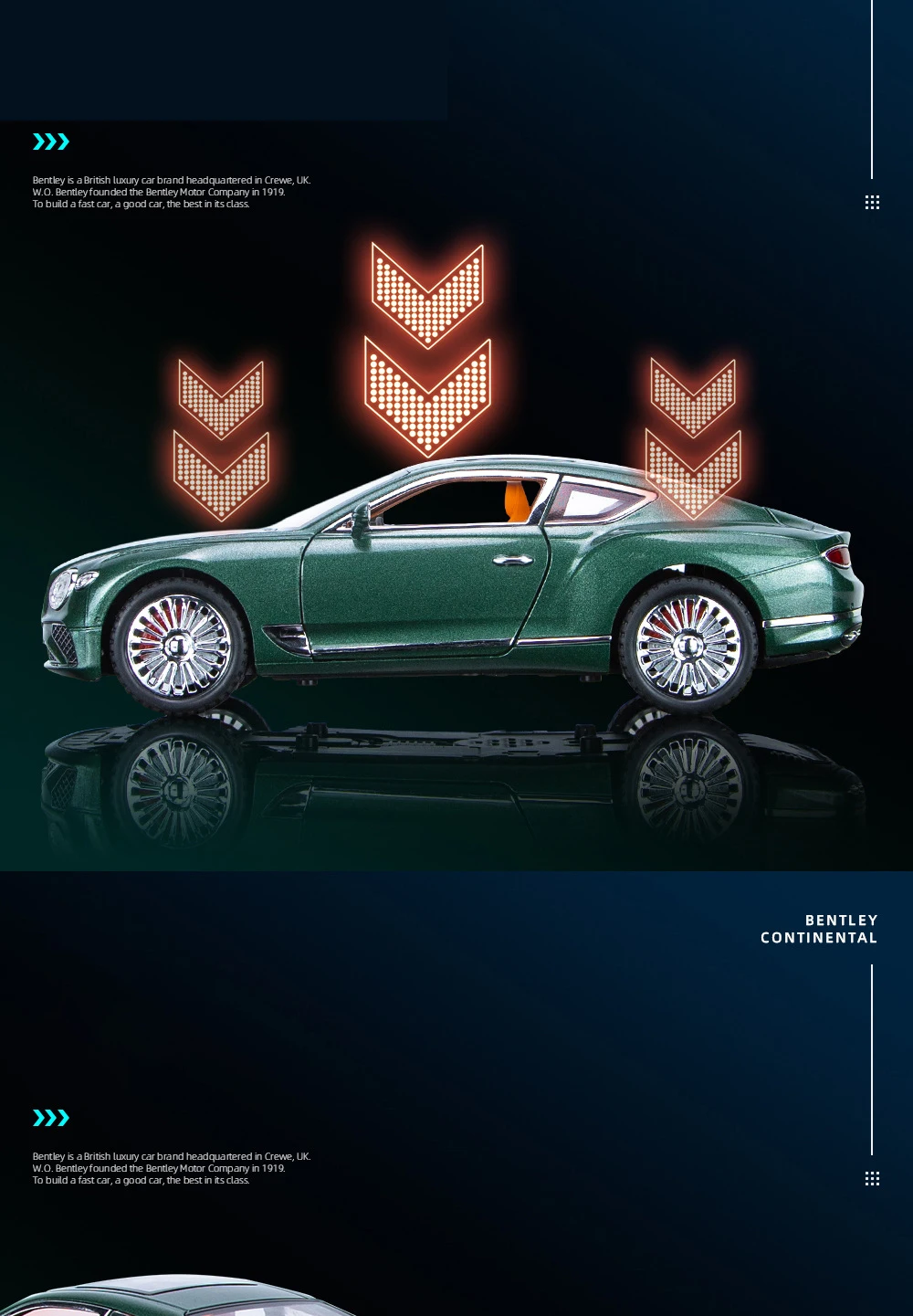 SYYANFEI Modèle Voiture 1:24 Bentley Continental – Alliage, Portes Ouvrantes, Éclairage LED – Collection Luxe